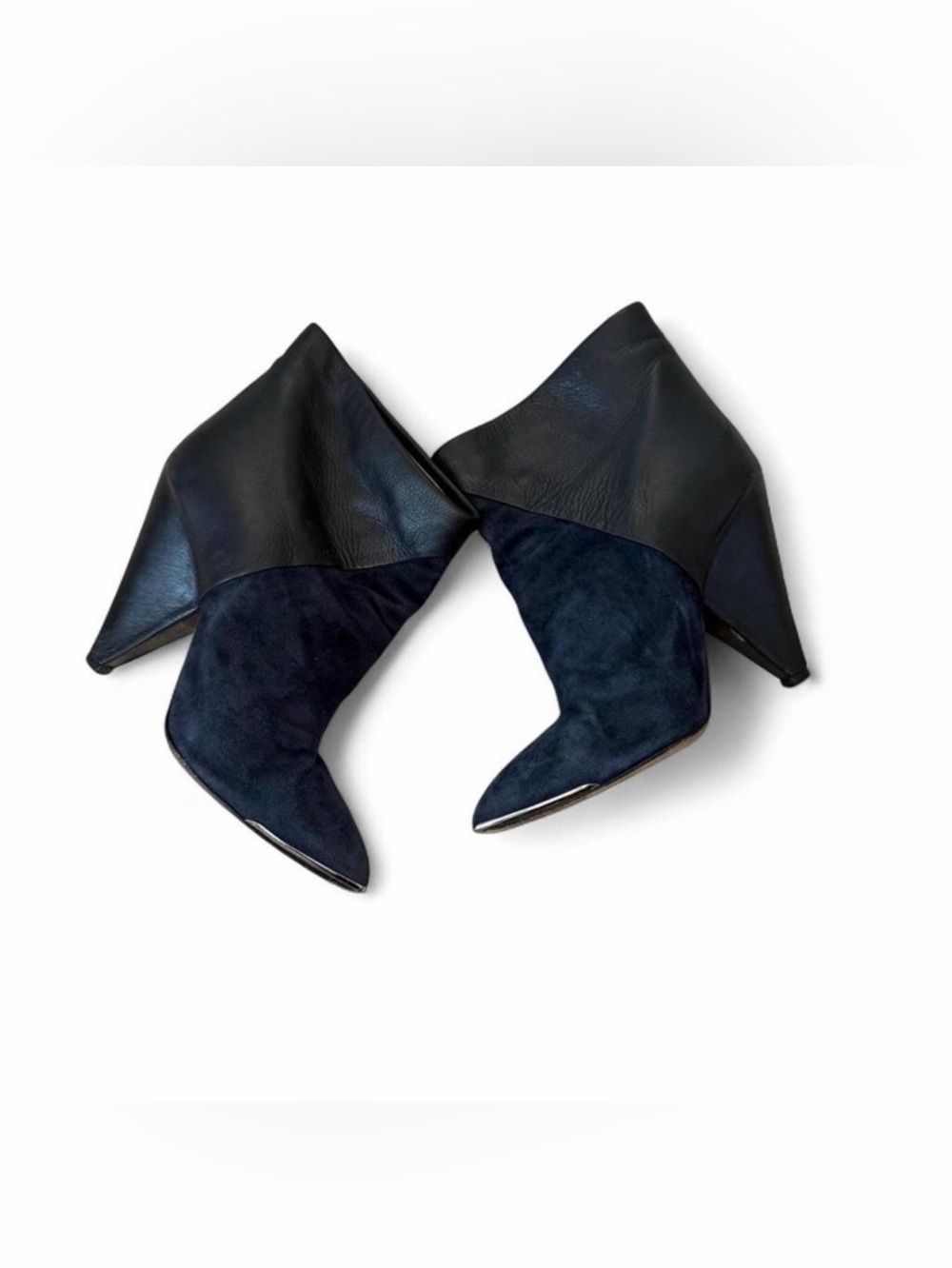 IRO Navy Suede and Black Leather Pointed Ankle Booties